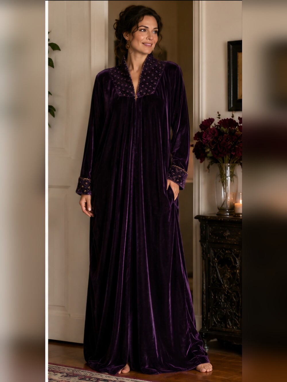 Adonna Purple Velour Housecoat Robe XL Gothic Romantic Lounge Gown